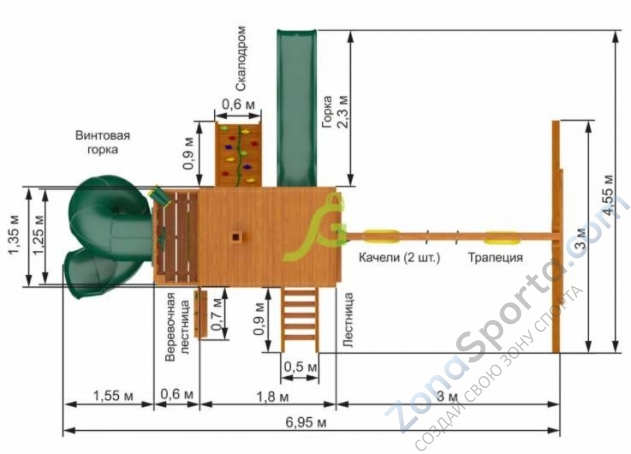 Деревянная детская площадка для дачи Igragrad Шато 2 с трубой (Домик)