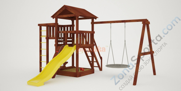 Детская площадка Савушка Мастер 3 с качелями Гнездо 1 метр (Махагон)