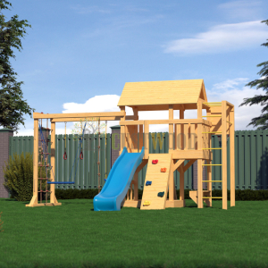 Детская деревянная игровая площадка для улицы дачи CustWood Scout S10 с большой деревянной крышей