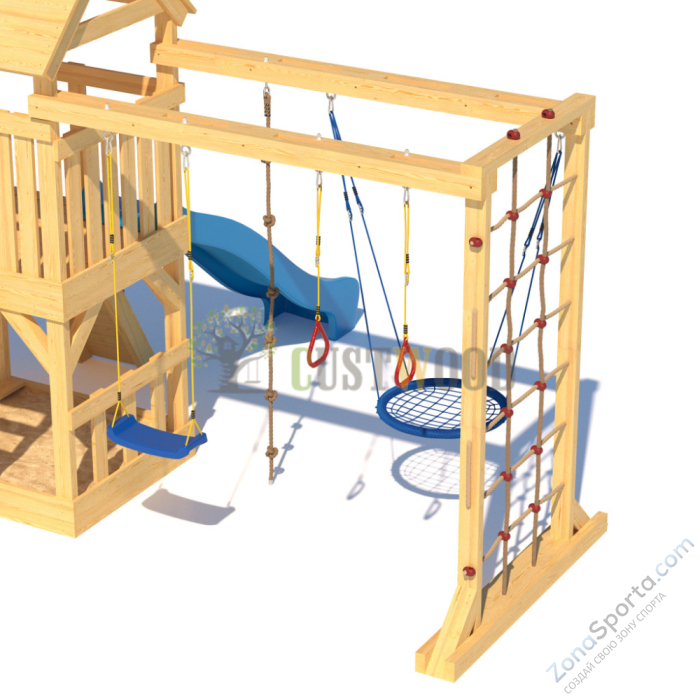 Детская деревянная игровая площадка для улицы дачи CustWood Scout S10 с деревянной крышей
