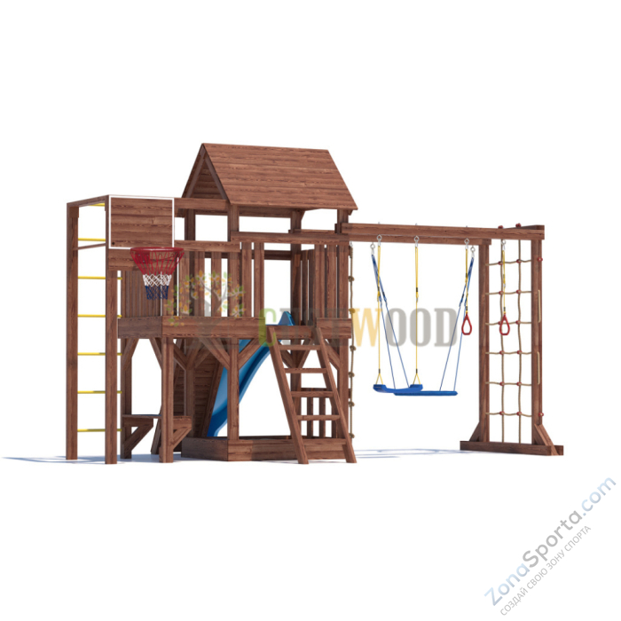 Детская деревянная игровая площадка для улицы дачи CustWood Scout SC10 с деревянной крышей