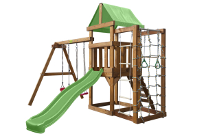 Детская игровая площадка BabyGarden Play 10 LG с канатной сеткой, веревочной лестницей, трапецией и светло-зеленой горкой 2,20 метра