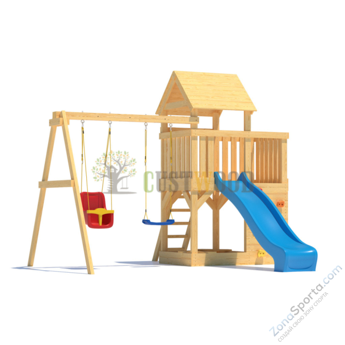 Детская деревянная игровая площадка для улицы дачи CustWood Scout S3 с деревянной крышей