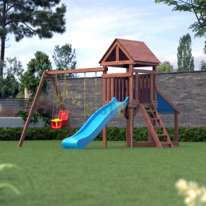 Детская деревянная игровая площадка для улицы дачи CustWood Scout SC6 с деревянной крышей
