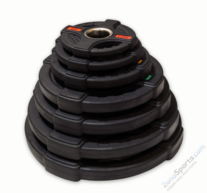 Диск олимпийский обрезиненный черный с двумя хватами Original FitTools FT-2HGP-15 15 кг