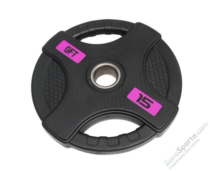 Диск олимпийский обрезиненный черный с двумя хватами Original FitTools FT-2HGP-15 15 кг