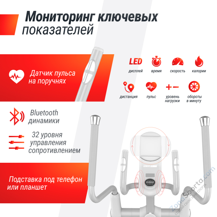 Эллиптический тренажер Unix Fit MV-850 (Auto Incline) Mirror