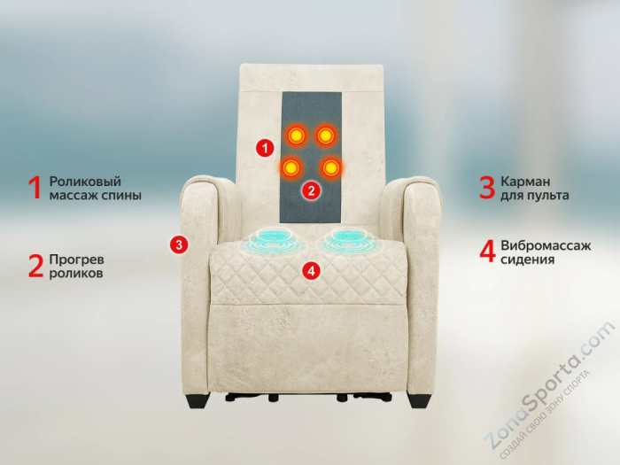 Кресло-реклайнер электрический с подъемом и массажем Fujimo Lounge Up Ваниль