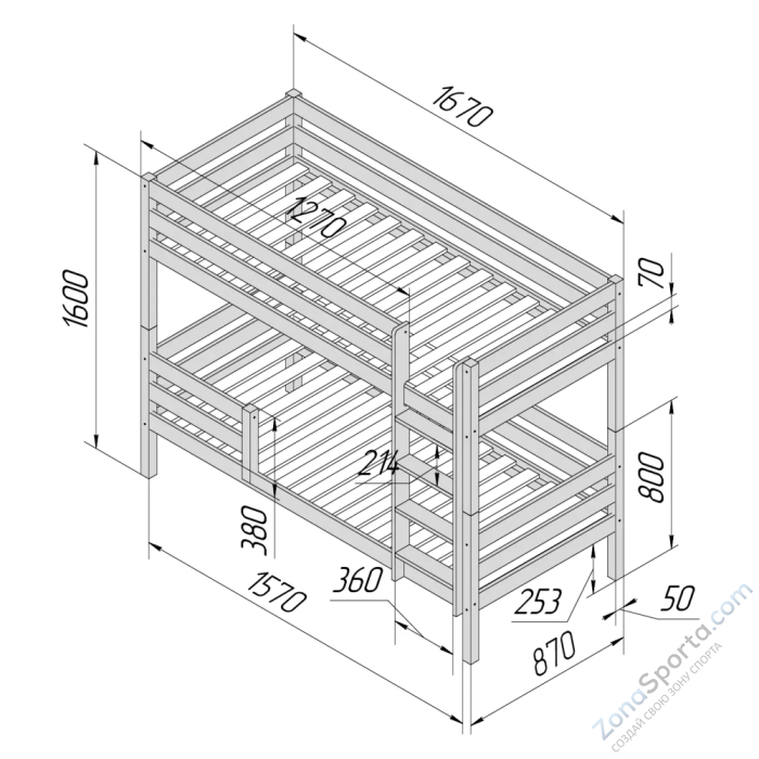Кровать детская двухъярусная Савушка-01 80х160 белая