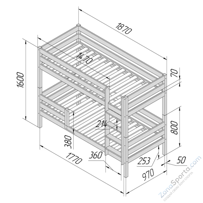 Кровать детская двухъярусная Савушка-01 90х180 серая