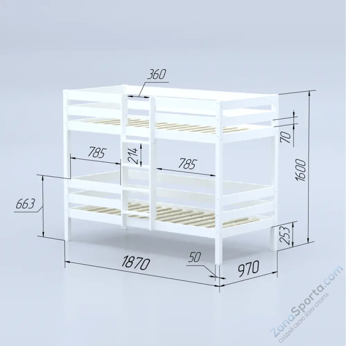 Кровать детская двухъярусная Савушка-05 90х180 White (белый)