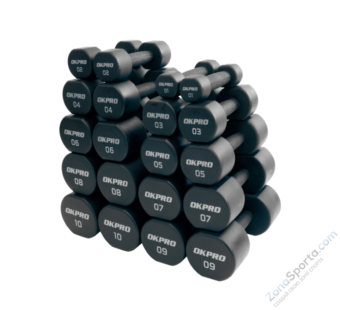 Набор полиуретановых гантелей от 1 до 10 кг OKPRO OK1025C-1-10-G