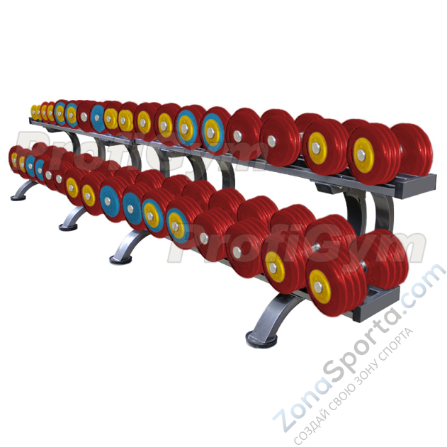 Обрезиненный цветной гантельный ряд от 11 до 43.5 кг с шагом 2.5 кг ProfiGym