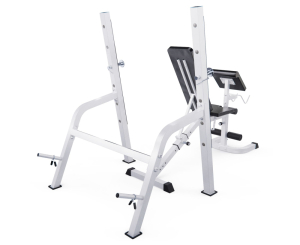 Скамья со стойками под штангу DFC GORILLA белая, с партой для бицепса