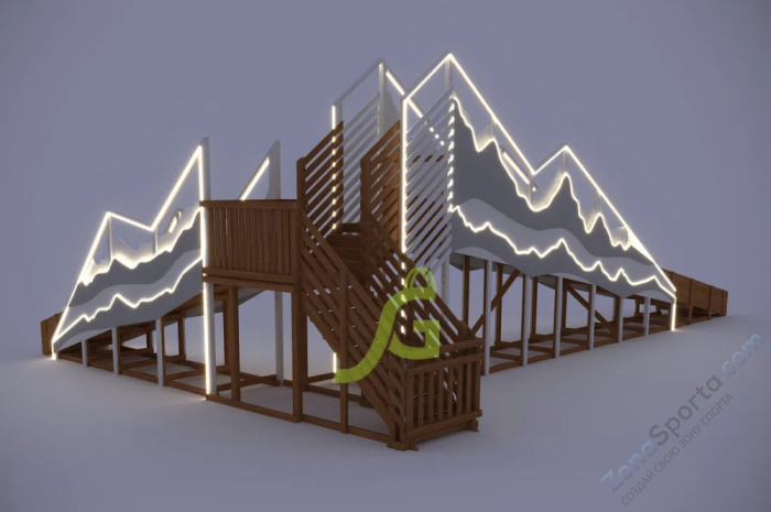 Зимняя деревянная горка IgraGrad Snow Fox 12 м с двумя скатами мод.5